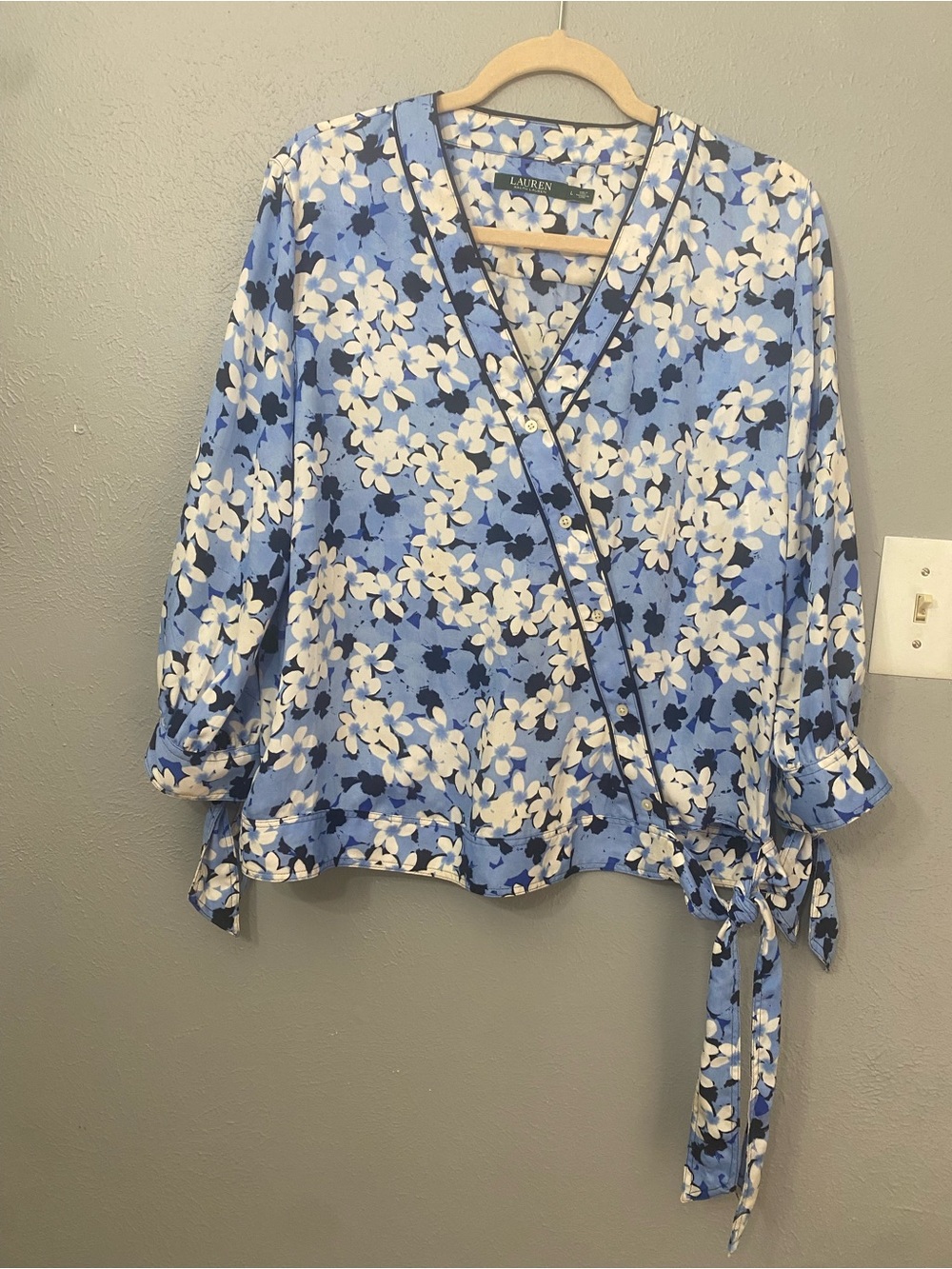 Lauren Ralph Lauren Blue Floral Side tie Blouse